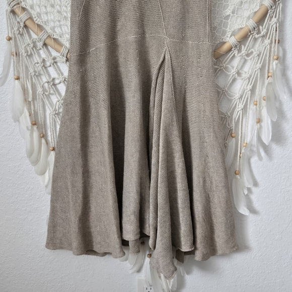 Zuza Bart 100% Linen Tan Midi Sweater Dress Asymmetrical Lagenlook Sheer Boho M - Picture 3 of 10